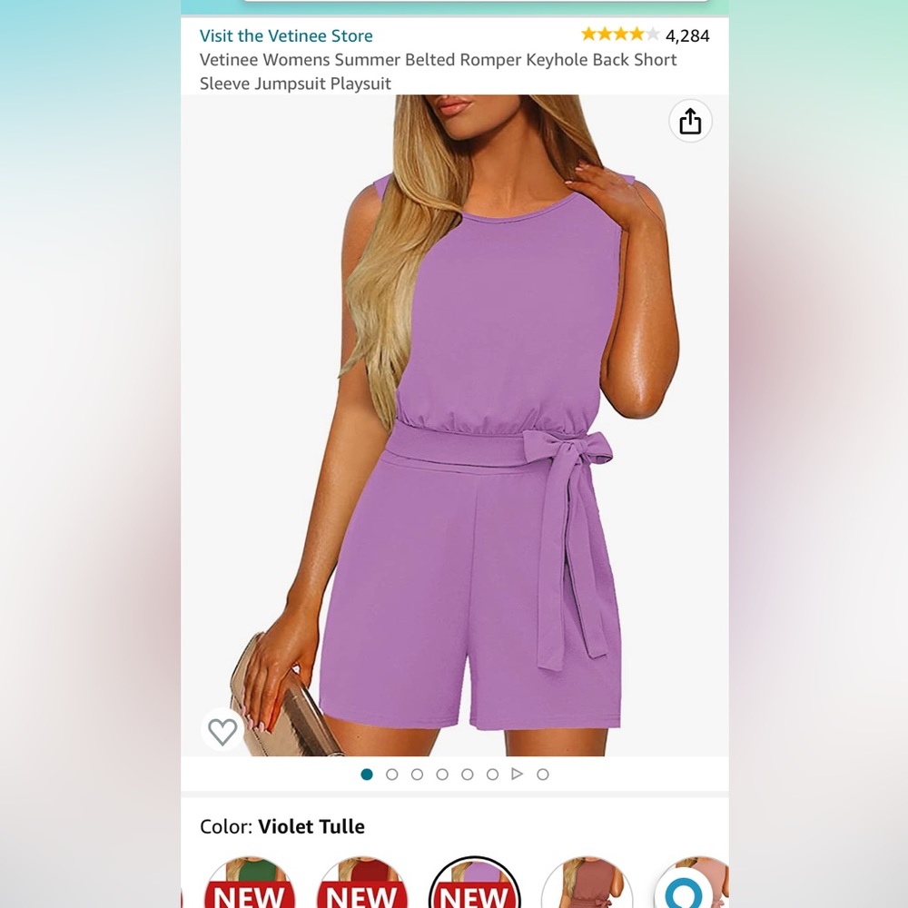 NWT Vetinee from Amazon | xL | Belted Romper | Keyhole | Sleeveless Jumpsuit